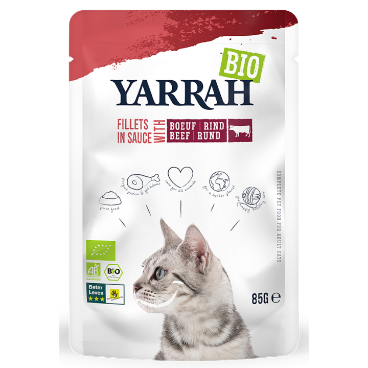 (DLA KOTA DOROSŁEGO) FILECIKI Z WOŁOWINĄ W SOSIE BIO 85 g - YARRAH