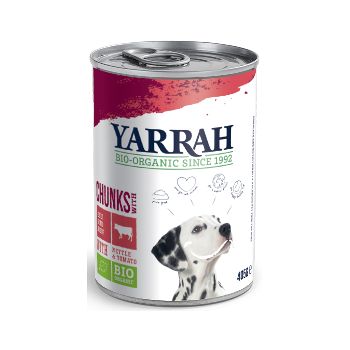 (DLA PSA DOROSŁEGO) KARMA Z WOŁOWINĄ, POKRZYWĄ I POMIDOREM BIO 405 g - YARRAH